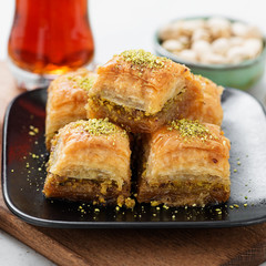 Baklava with pistachio, Turkish traditional dessert.