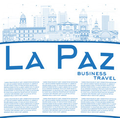 Outline La Paz Bolivia City Skyline with Blue Buildings and Copy Space.