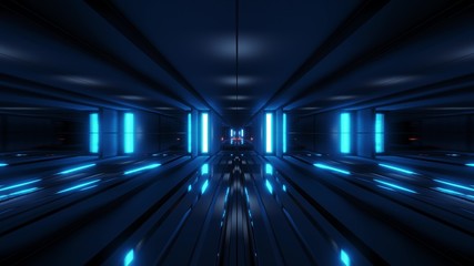 clean style blck tunnel corridor background with blue glow background 3d rendering