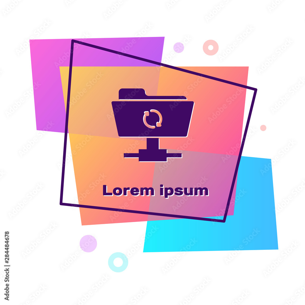 Poster purple ftp sync refresh icon isolated on white background. software update, transfer protocol, route
