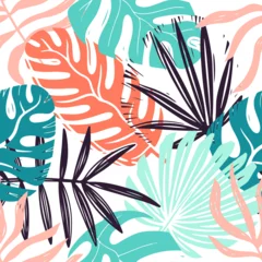 Stickers pour porte Turquoise Feuillage de la jungle modèle sans couture dessiné main chaotique