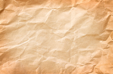 Old blank wrinkle light brown paper texture abstract top view for background , copy space