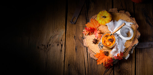 an autumnal rustic Canned Pumpkin,