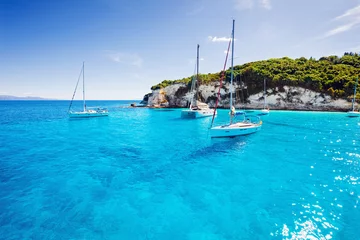 Tafelkleed Beautiful bay with sailing boats yachts near the Paxos island, Greece © kite_rin
