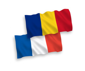 Flags of France and Romania on a white background