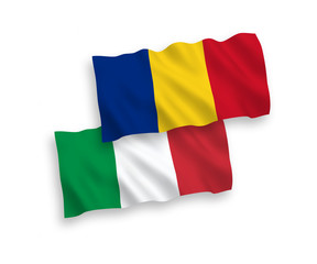 Fototapeta premium Flags of Italy and Romania on a white background