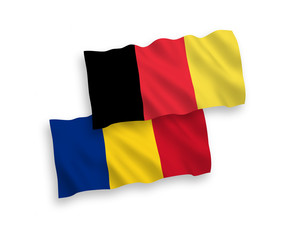 Flags of Belgium and Romania on a white background