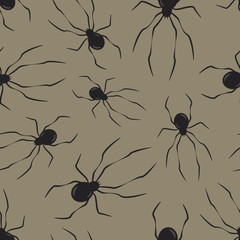 Vector seamless pattern with spiders pn grey background