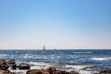 Scenic view of sea against clear sky