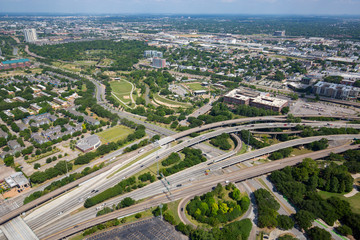 Aerial photo of freeway I45 at downtown Houston, Texas