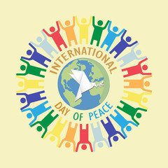 People around the world of international day of peace on pastel background.
