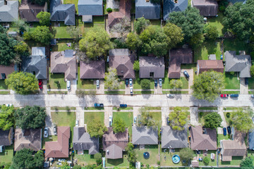 Aerial view of  residential home in North West area of Houston, Texas
