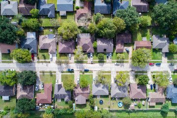 Aerial view of  residential home in North West area of Houston, Texas