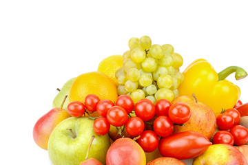 A set of fruits and vegetables isolated on white background. Free space for text.