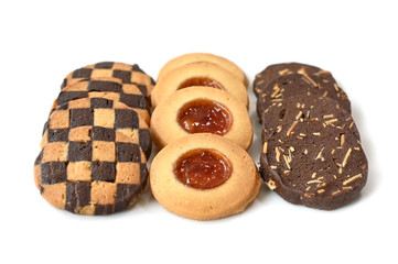 Assorted cookies on white background - isolated
