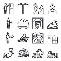Mining icons set, mining equipment, outline with editable stroke,vector illustration