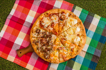 ミックスピザ　Mix pizza at an outdoor picnic