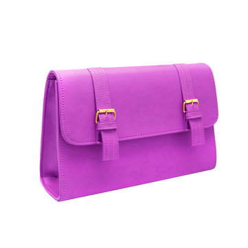 pink leather bag on white background with clipping patj