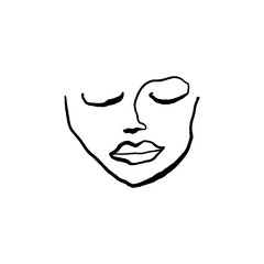 Modern Abstract Face Portrait Linear Ink Brush Line Art Current Contemporary Painting Fashion Vector Illustration Clipart