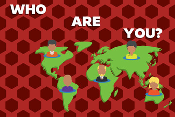 Handwriting text writing Who Are You Question. Conceptual photo asking about someone identity or demonstratingal information Connection multiethnic persons all over world. Global business earth map