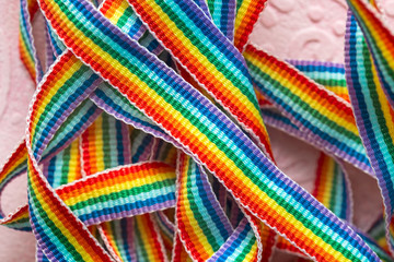 Rainbow symbol, colorful ribbons closeup, rainbowed design macro