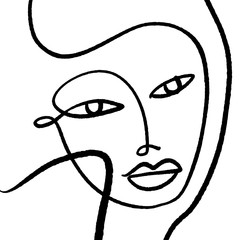 Modern Abstract Face Portrait Linear Ink Brush Line Art Current Contemporary Painting Fashion Vector Illustration Clipart - obrazy, fototapety, plakaty