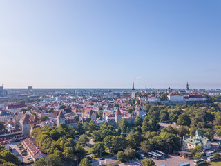 Aerial view of Tallinn at sunset, Estonia.