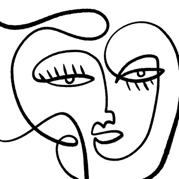 recommend clip art: Modern Abstract Face Portrait Linear Ink Brush Line Art Current Contemporary Painting Fashion Vector Illustration Clipart