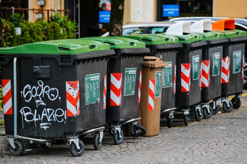 Verona, Italy - July, 29, 2019: .trash cans in Verona, Italy