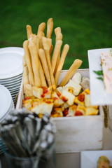 appetizer buffet at the wedding party before lunch