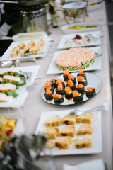 appetizer buffet at the wedding party before lunch