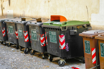 Verona, Italy - July, 29, 2019: .trash cans in Verona, Italy