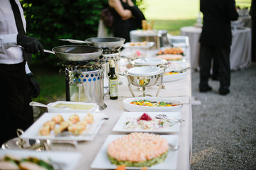 appetizer buffet at the wedding party before lunch