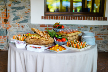 appetizer buffet at the wedding party before lunch