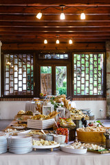 appetizer buffet at the wedding party before lunch