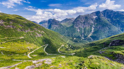 Panorama from Utsikten viewpoint along National scenic route Gaularfjellet from Sognfjorden to...