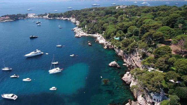 Aerial video of Antibes. Monte-Carlo. Monaco. French Riviera. Nice. Yacht. Ship.
