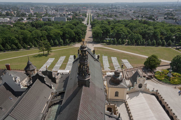 Panorama of Czestochowa. View on Avenue from the Jasna Gora monastery tower