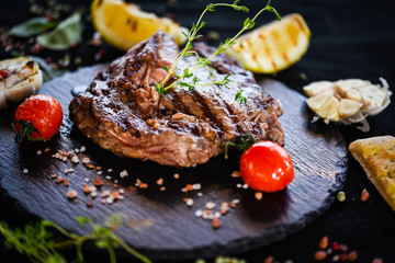 medium rare rib eye & grilled lemon