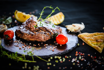 medium rare rib eye & grilled lemon