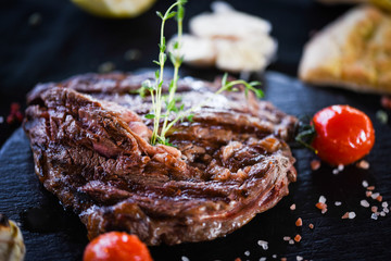 medium rare rib eye & grilled lemon