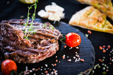 medium rare rib eye & grilled lemon