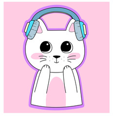 Cat in headphones. Vector illustration.