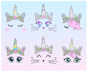 A stunning set of magical beautiful eyes of unicorns and cats