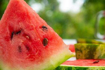 slices of fresh watermelon on nature background 