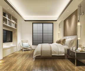 3d rendering contemporary wood bedroom with built in bookshelf