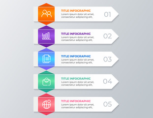 Presentation business infographic template with 5 options steps. Vector illustration.