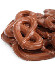 chocolate pretzels isolated on white background