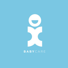 Baby Day Care Icon Illustration Simple Logo on Light Blue Background
