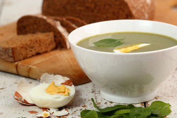 Spinach Soup with Egg and Bread